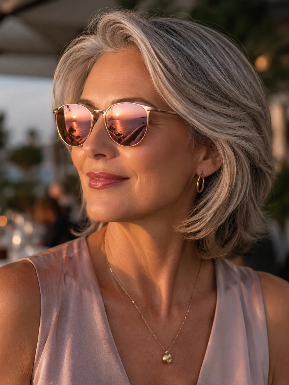 Foster Grant Elsie Rose Gold Round Sunglasses New With Case